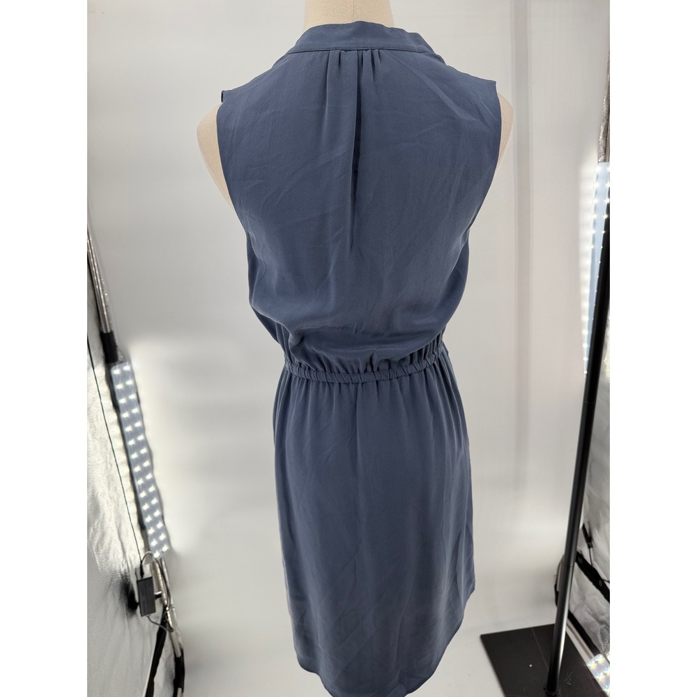 cynthis rowley 100% silk dress 2 slate blue v-neck tie waist pockets sleeveless - Picture 4 of 8